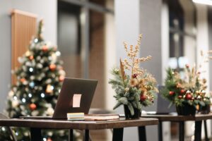 Christmas decorated office